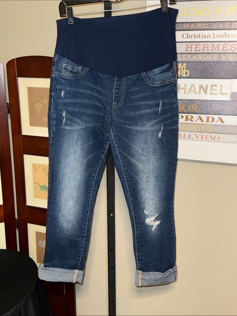Motherhood Maternity Navy Belly Dark Blue Cropped Distressed Jeans